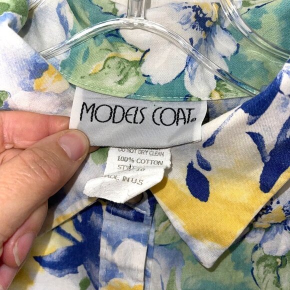 Models Coat Womens Lounge Dress Size 16 Floral Pure Cotton Snap Front Blue Green - Picture 3 of 13